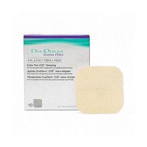 The DuoDerm Extra Thin is designed to maintain wound leakage and helps mend various types of ulcers. This dressing reduces skin breakdown and damage due to friction by limiting contact with cloths and linens. 4"x4" sterile dressing A hydrocolloid moisture-retentive wound dressing for superficial wounds with little or no exudate Can be used as primary or secondary dressing Causes little or no damage to the skin upon removal Helps protect against contamination